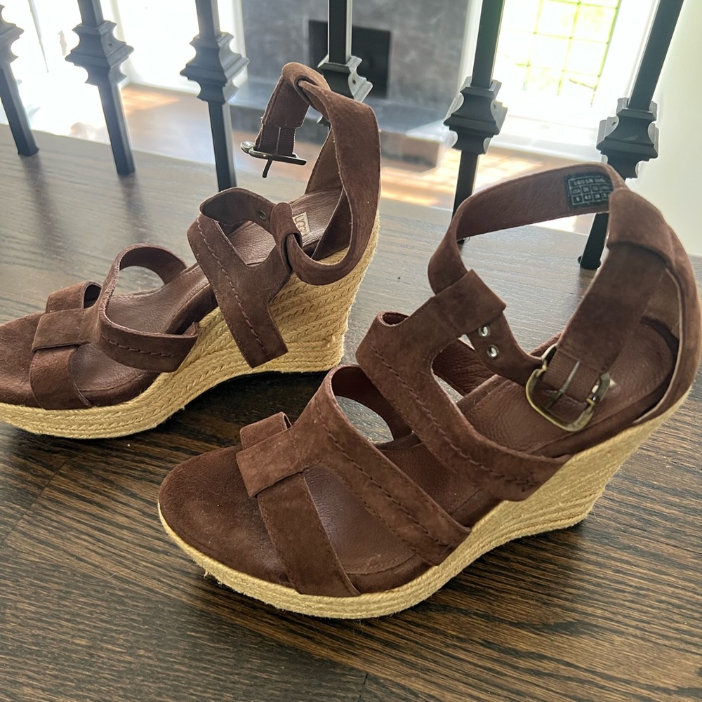 Brown Suede Wedge Sandals